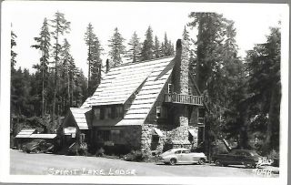 Old Real Photo Postcard Rppc Mt St Helens Lodge Spirit Lake Washington Cars