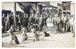Rppc Race Between A 5 - Dog Wagon Team And An Indian Motorcycle In Homer,  Illinois