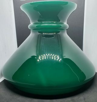 Vintage 8 " Wide Green Glass Student Or Banker Lamp Shade White Glass Inside