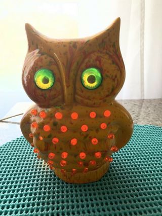 Vintage 1970s Handmade Electric Light Up Ceramic Owl Night Light Table Lamp