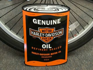Harley Davidson Motorcycle Oil - 18 Gauge Steel Die - Cut Porcelain Sign