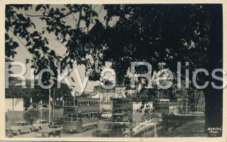 B&w Rppc Hong Kong Queen’s Road Dbl Deckers Interurban Postcard 1940s/50s