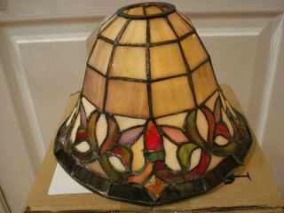 Matched Set Of 3 Tiffany Style Stained Slag Glass Lamp Light Shades