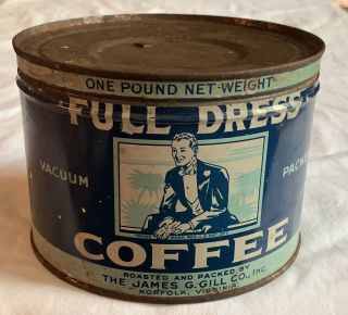 Antique Full Dress Coffee 1lb Tin Can American Coffee Co Norfolk Va.