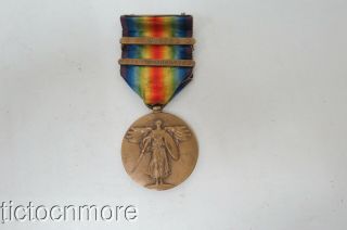Wwi Us Army Victory Medal W/ Two Bars St.  Mihiel Meuse - Argonne