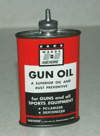 Vintage Montgomery Wards Hawthrone Gun Oil Tin 3 Oz Can Lead Spout Can No Cap
