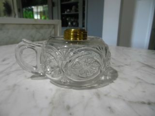 Antique Eapg Clear Glass Finger Oil Lamp Starburst Fan & Ribbon