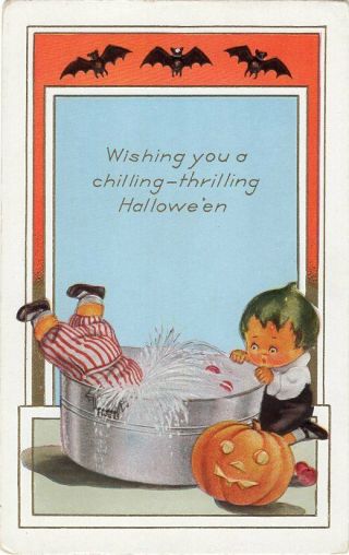 Halloween Postcard Published By Whitney,  Green Haired Children Design Figures.