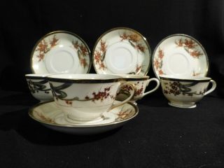 Vintage Japanese Kutani Cpo China Set Of 4 Tea Cup And Saucer Set