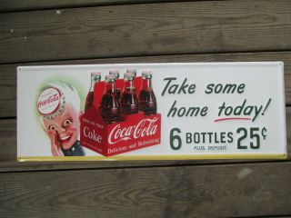 Coca - Cola Steel Retro Advertising Sign Sprite Boy Take Some Home Today 6 Pack