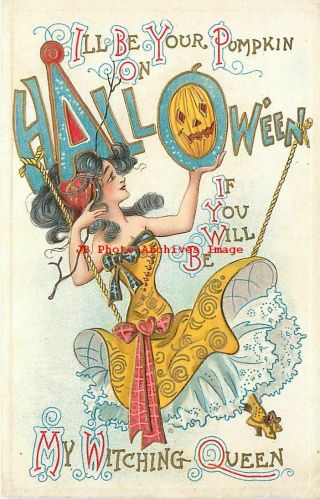 Halloween,  J Marks 1910 No 981 - 5,  Dwig,  Woman Swinging On A String