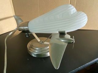 Vintage Art Deco Airplane Table Desk Lamp Chrome & Frosted Glass