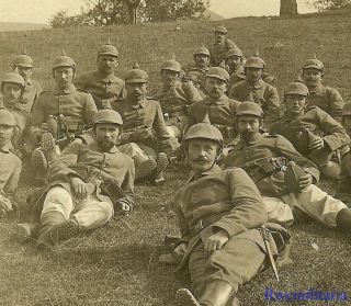 Port.  Photo: Resting German Army Truppe In Field W/ Pickelhaube Helmets; 1915
