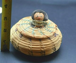 Vintage Seminole Indian Doll Head Sweetgrass Basket Native American Basketry 2