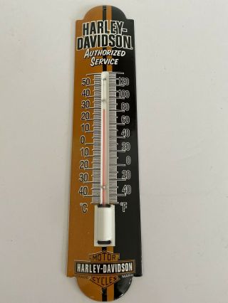 Harley Davidson " Authorized Service " Porcelain Thermometer Orange Black White