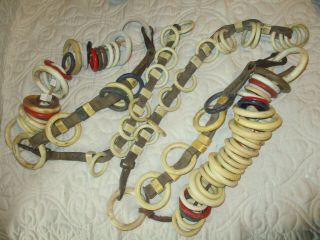 Vintage Leather Pair Horse Harness Line Spreaders Celluloid Rings White & Colors
