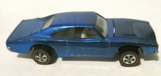 1968 Mattel Hot Wheel Redline " Dodge Charger " Metallic Blue - White Interior