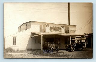 Overland Automobile Garage - Early 1900s Models & Painted Sign - Photo Rppc