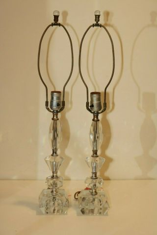 Vintage Pair Crystal Boudoir Bedside Table Lamps