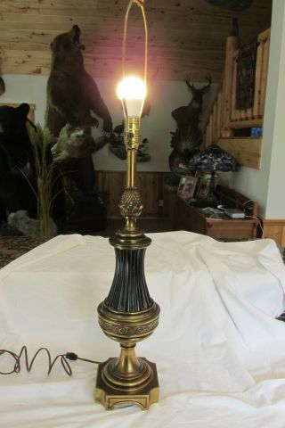 Vintage Antique Brass Black Pineapple Large Tamp Lamp 36 " Tall 5.  75 " Sq.