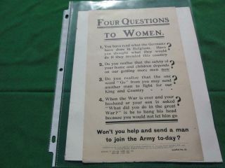 Wwi Poster British Army Rrecruiting Four Questions To Women