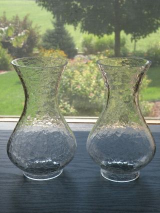 Set Of 2 Clear Crackle Glass Hurricane Oil Lamp Lantern Shades Chimneys