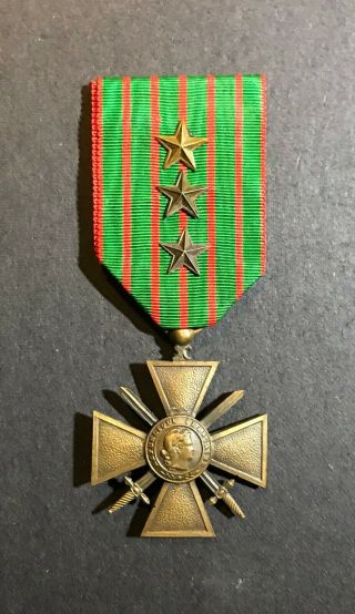 Wwi French Croix De Guerre War Cross Medal 1917 With Three Stars.