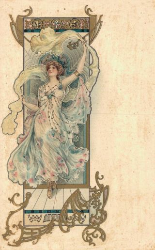 Artist Signed Eva Daniell Art Nouveau Woman 05.  16