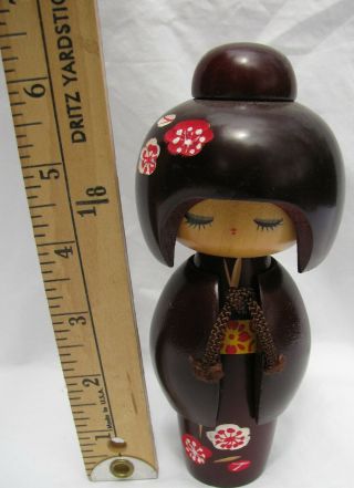 Vintage 6 & 1/4 " Kokeshi Wood Doll,  Japan,  Flowers,