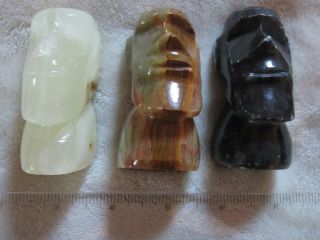 Unique Set Of 3 Carved Mineral/crystal Moai Easter Island Heads (over 1lb)