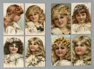 Vintage Nister/t.  S.  N.  Postcards (8) Portraits,  Girls With Florals