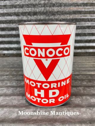 Full 1950’s Conoco Motorine Motor Oil Can 1 Qt.  - Gas & Oil