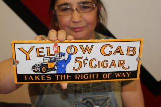 Yellow Cab 5c Cigar Tobacco Gas Oil Porcelain Metal Sign