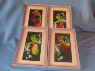Set Of 4 Vintage Mexican Feather Art Framed Bird Pictures