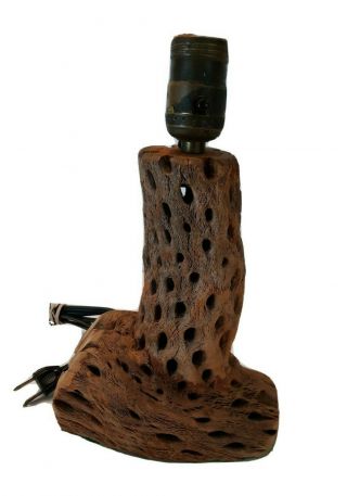Vtg Rustic Cactus Cholla Wood Table Lamp Driftwood Western Decor 10 " Mcm Art