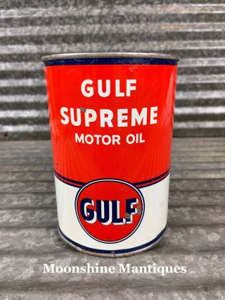 1950’s Gulf Supreme Motor Oil Can 1 Qt.  - Gas & Oil