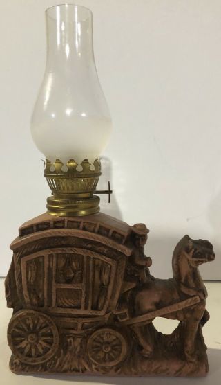 Vintage Stagecoach Glass Kerosene Lantern Western Ceramic Horse 8.  5”