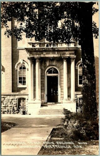 1932 University Of Arkansas Rppc Photo Postcard " Old Main Building " Fayetteville