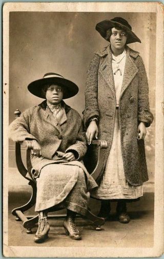 Vintage C1910s Rppc Photo Postcard African - American Black Women Studio Portrait