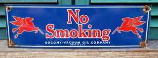 Mobil No Smoking Porcelain Sign Mobilgas Gasoline Vintage Brand Gas Pump Plate