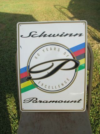 Schwinn Metal Sign Embossed 60 Years Of Excellence Paramount 15 " X 20 "