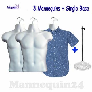 3 Pack Male Torso Dress Mannequins With 3 Hangers And 1 Stand