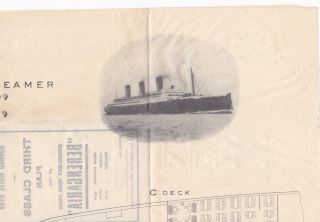Cunard White Star Third Class Plan of Ocean Liner 