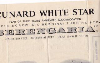 Cunard White Star Third Class Plan of Ocean Liner 