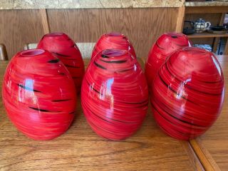 Red Swirl Hand Blown Glass Ceiling Lamp Shade Pendant Globe 8 " Tall Kitchen