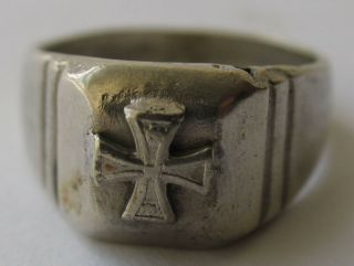 GERMANY Ring 1914 Iron Cross STERLING Silver 835 GERMAN Soldier ' s TRENCH Art wwI 3