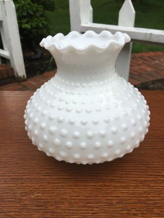 Vintage Milk Glass Hobnail Globe Shade With Ruffled Edge 6” Tall