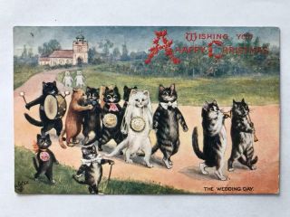 1907 Postcard Louis Wain " The Wedding Day Happy Christmas " Raphael Tuck Oilette