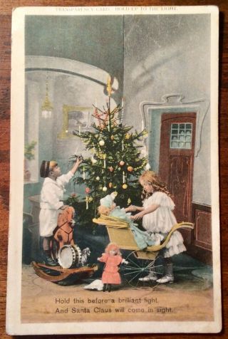 Christmas Transparency Hold To Light Postcard: Santa Appears With Children