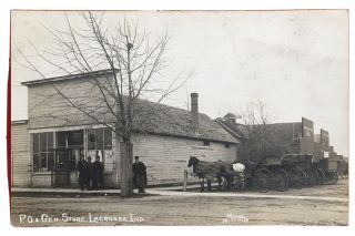 Rppc Post Office & General Store.  Lacrosse,  Indiana Men Loitering,  Horse & Buggy